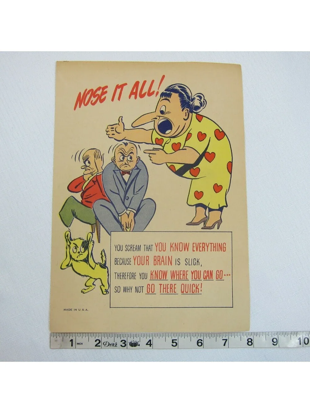 Vintage Vinegar Valentine NOSE IT ALL Penny Dreadful Sarcasm Insult Ephemera